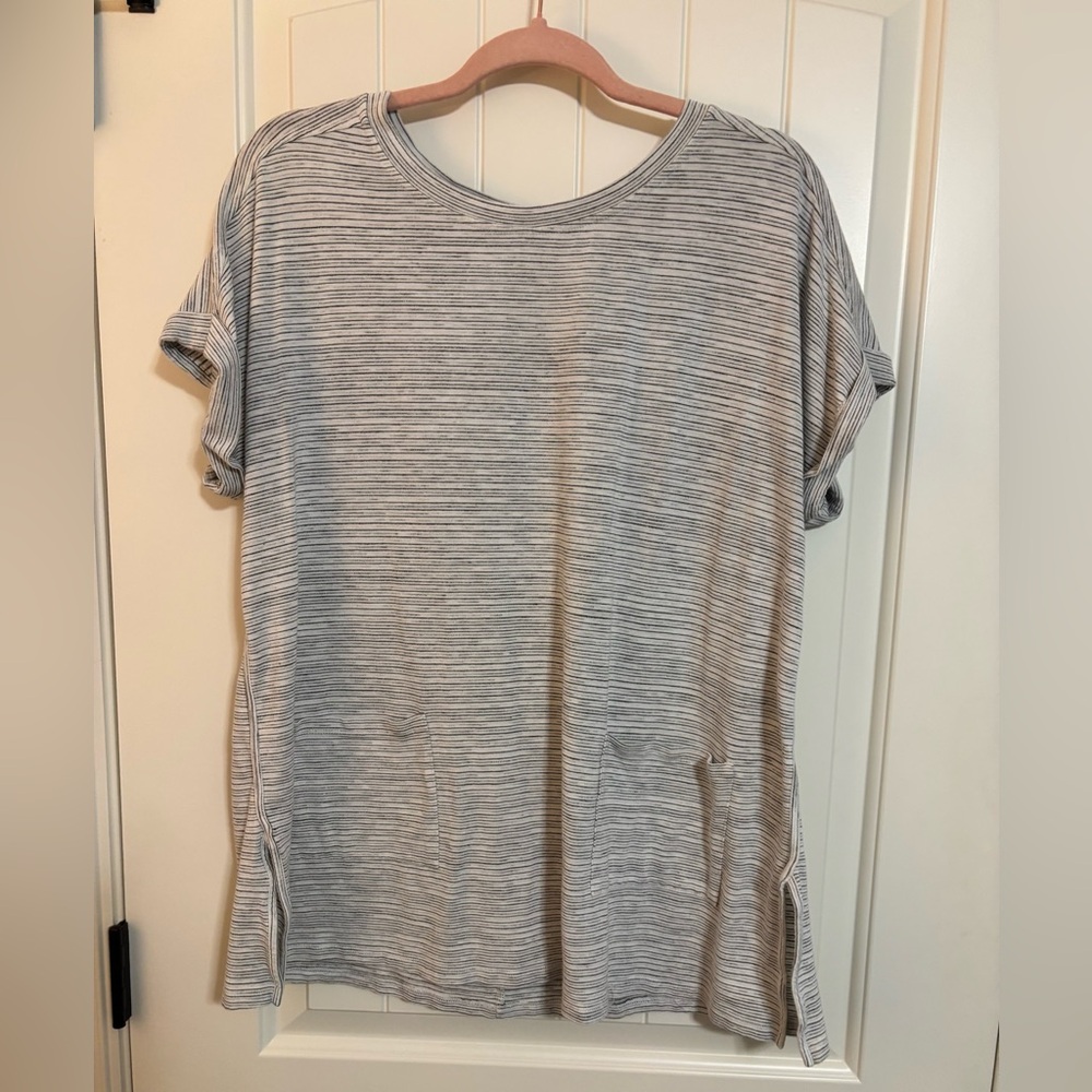 Westbound Light Gray Striped Short Sleeve Top